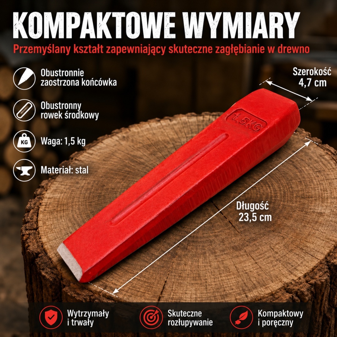 Klínek na dřevo štípací 1,5 kg silný odolný ocelový Červený M18734